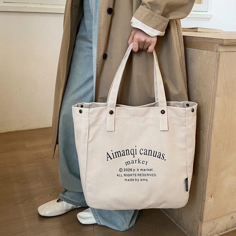 

Casual Canvas Bag Large Capacity Women's Tote Bag 2026 New Fashion Letter Print Canvas Totes Ladies Large Shopping Shoulder Bags