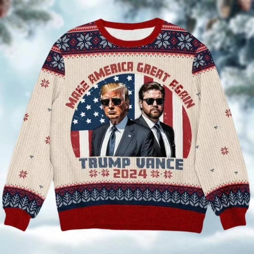 Trump Christmas เสื้อกันหนาวน่าเกลียดความเป็นพ่อแม่ Trump Vance ทําให้คริสต์มาสยิ่งใหญ่อีกครั้ง เสื้อกันหนาวน่าเกลียด