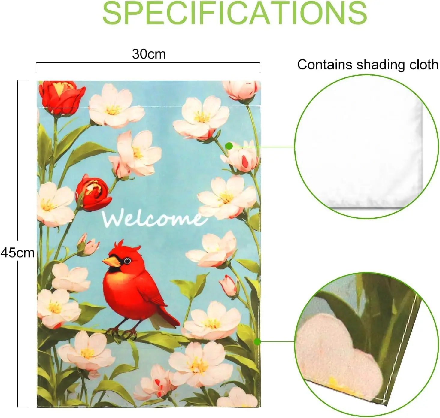 Welcome Spring Bird Garden Flag 12x18 Inch Double Sided Vertical, Burlap Small Floral Cardinal Garden Yard Flags for Outside Out