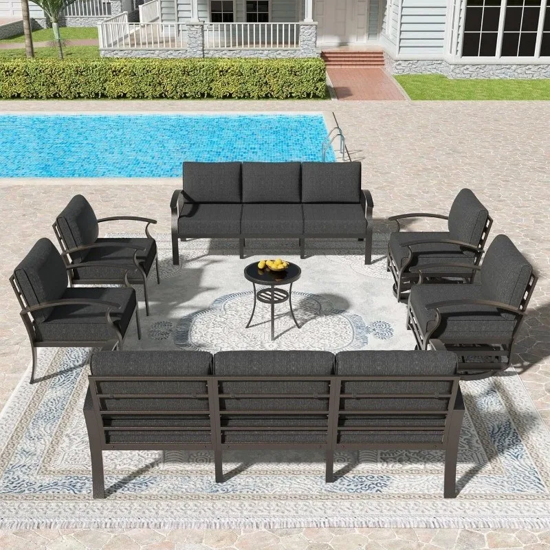 

7pcs 10-seats Sofa Set w/Swivel Kullavik Aluminum Patio Furniture Set,7 Pieces 10 Seat Metal Outdoor Furniture Conversation Set