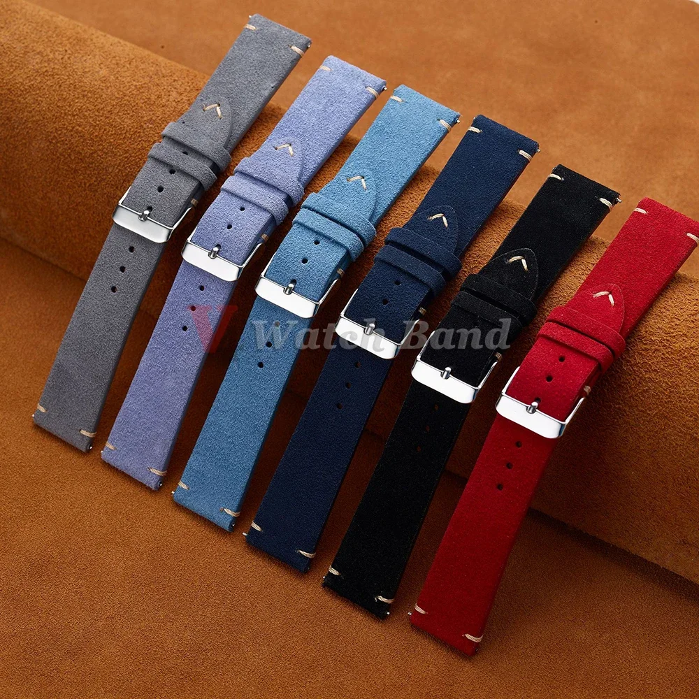 Wristband 20mm 22mm 4mm 16mm 18mm Quick Release Soft Suede Strap Brown Watch Bands Calfskin Bracelet Women&Men Accessories