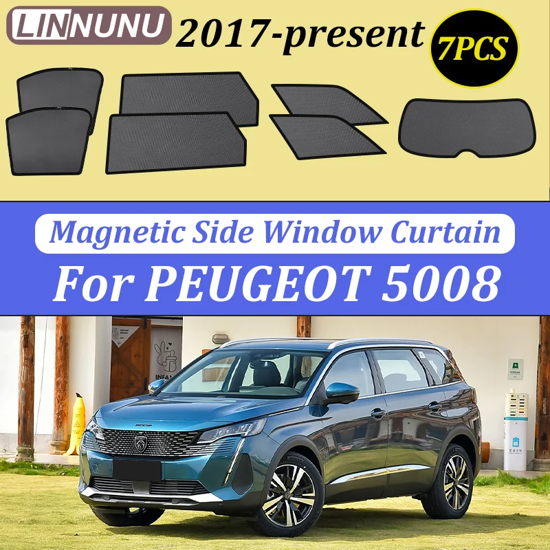 

LINNUNU For peugeot 5008 2017-2025 Magenetic Car Sunshade Windshield Curtain Side Window Sun Shade UV Protection accessories