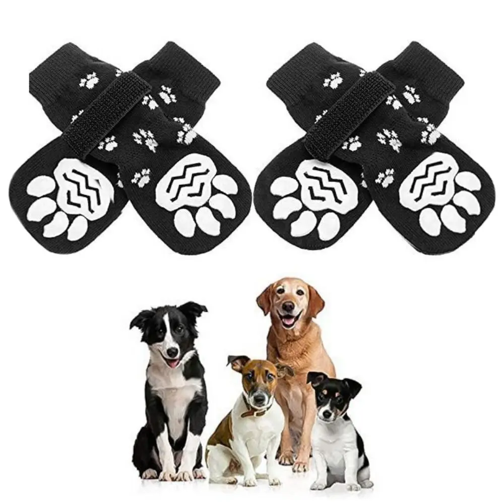 

4pcs/set Breathable Anti-Slip Dog Socks Cotton Soft Pet Paw Protection Warm Adjustable Pet Socks Foot Cover Outdoor