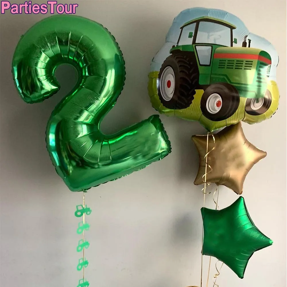 5pcs Jumbo Tractor Shaped  Foil Balloons Farm Tractor Number Balloon Boys Tractor Party Balloon Farm Theme Birthday Supplies