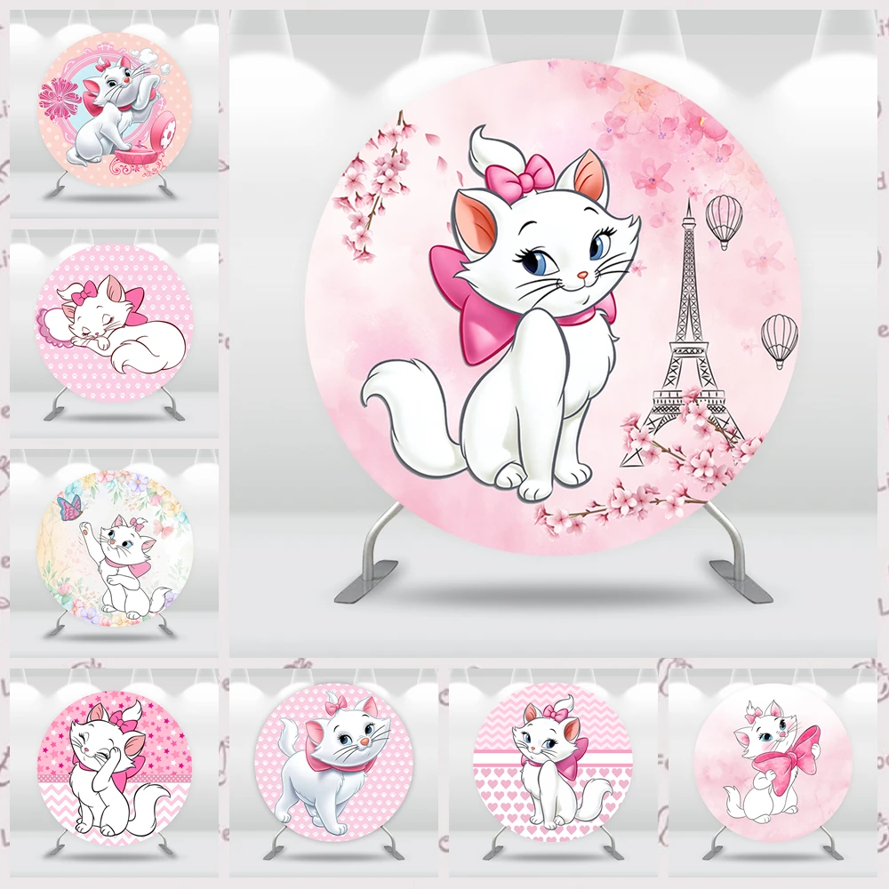 

Милый розовый кот Мэри, круглая тема, индивидуальное украшение для дня рождения для девочек, баннер с портретной фотостудии, реквизит, фон