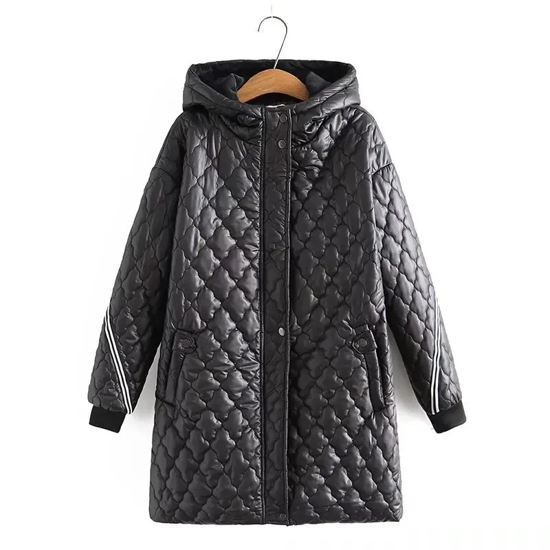 Winter Plus Size Parkas Women Clothing Fashion Wadded Jacket Hooded Drop Shoulder Fleece Lining Warm Cotton-Padded Coat 2023