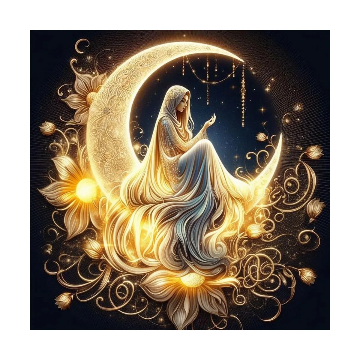 1 Stück 30x30 cm/11,8 Zoll, 11Ct/14Ct Kreuzstich-Set, DIY Valentinstagsgeschenk, Stickerei-Set für Festlichkeiten, Goldener Mond, Frau, Sterne – Detail 4