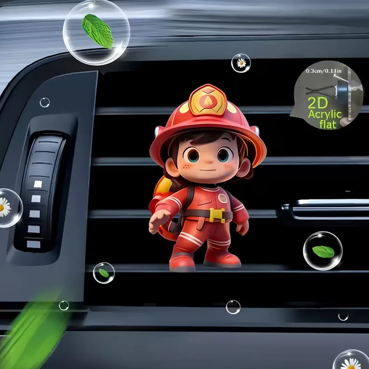 Cute Firefighter Cartoon Car Air Freshener Clip, Reusable Fragrance Diffuser, Car Vent Interior Accessory