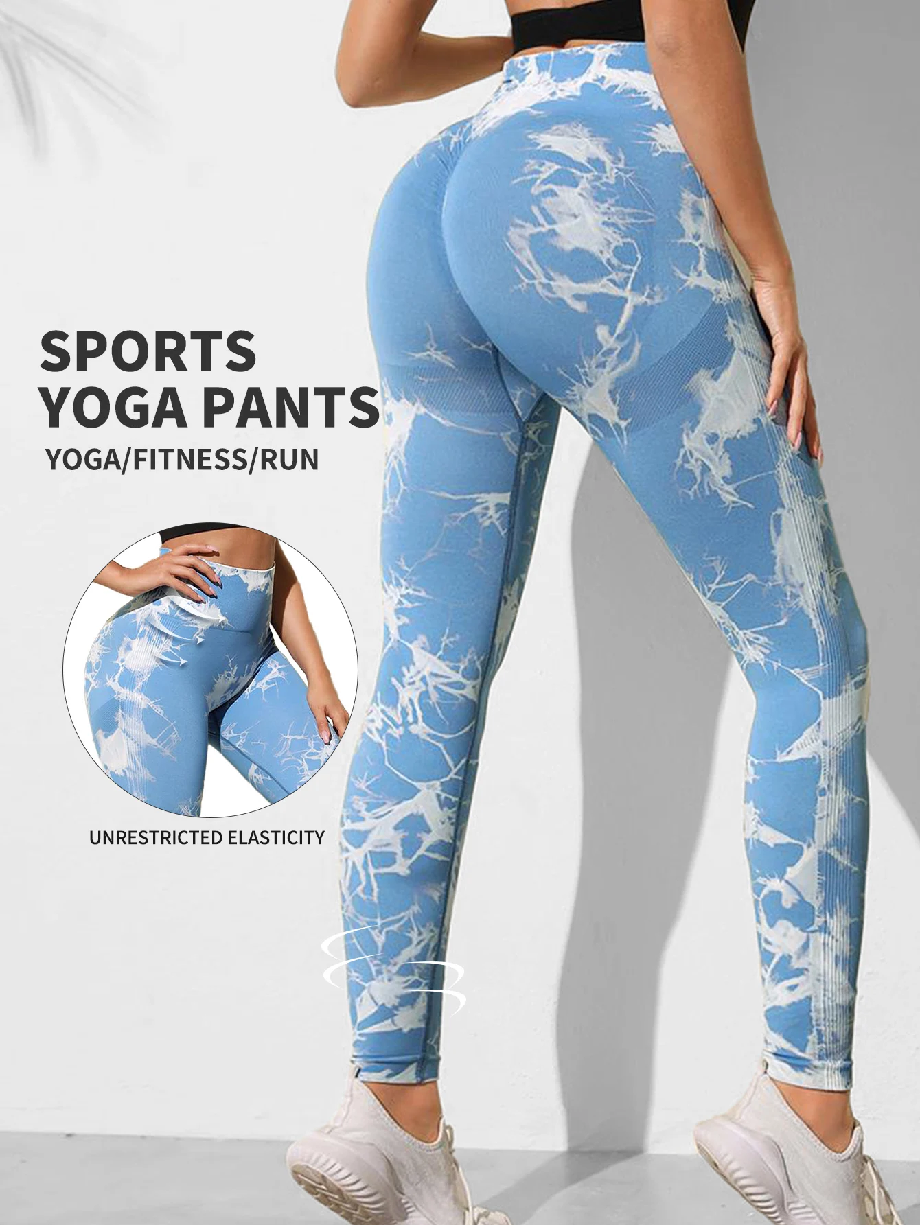 CZGUKE Damskie spodnie do jogi tie-dye z wysokim stanem, bezszwowe legginsy sportowe na zewnątrz, modelujące biodra, do treningu fitness, legginsy na siłownię, spodnie bazowe.
