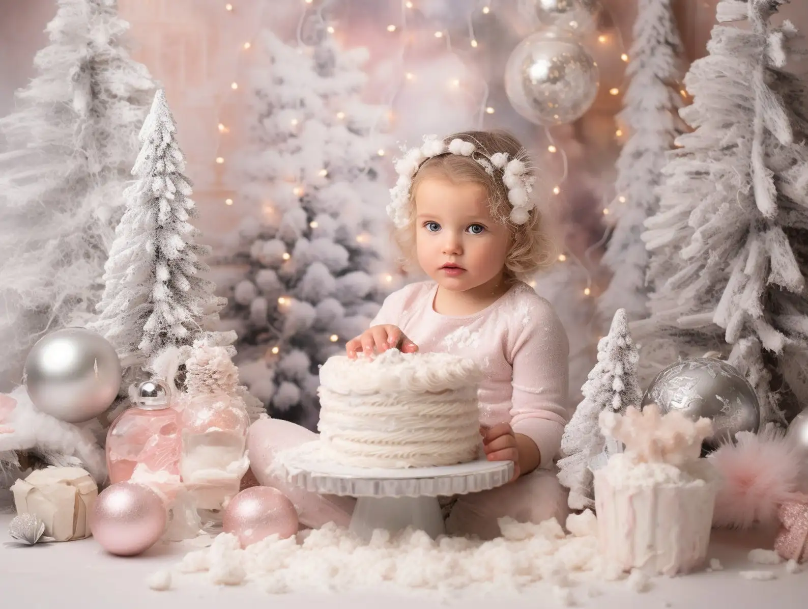 Mehofond Photography Background Pink Winter Wonderland Christmas Xmas Trees Kids Birthday Portrait Decor Backdrop Photo Studio