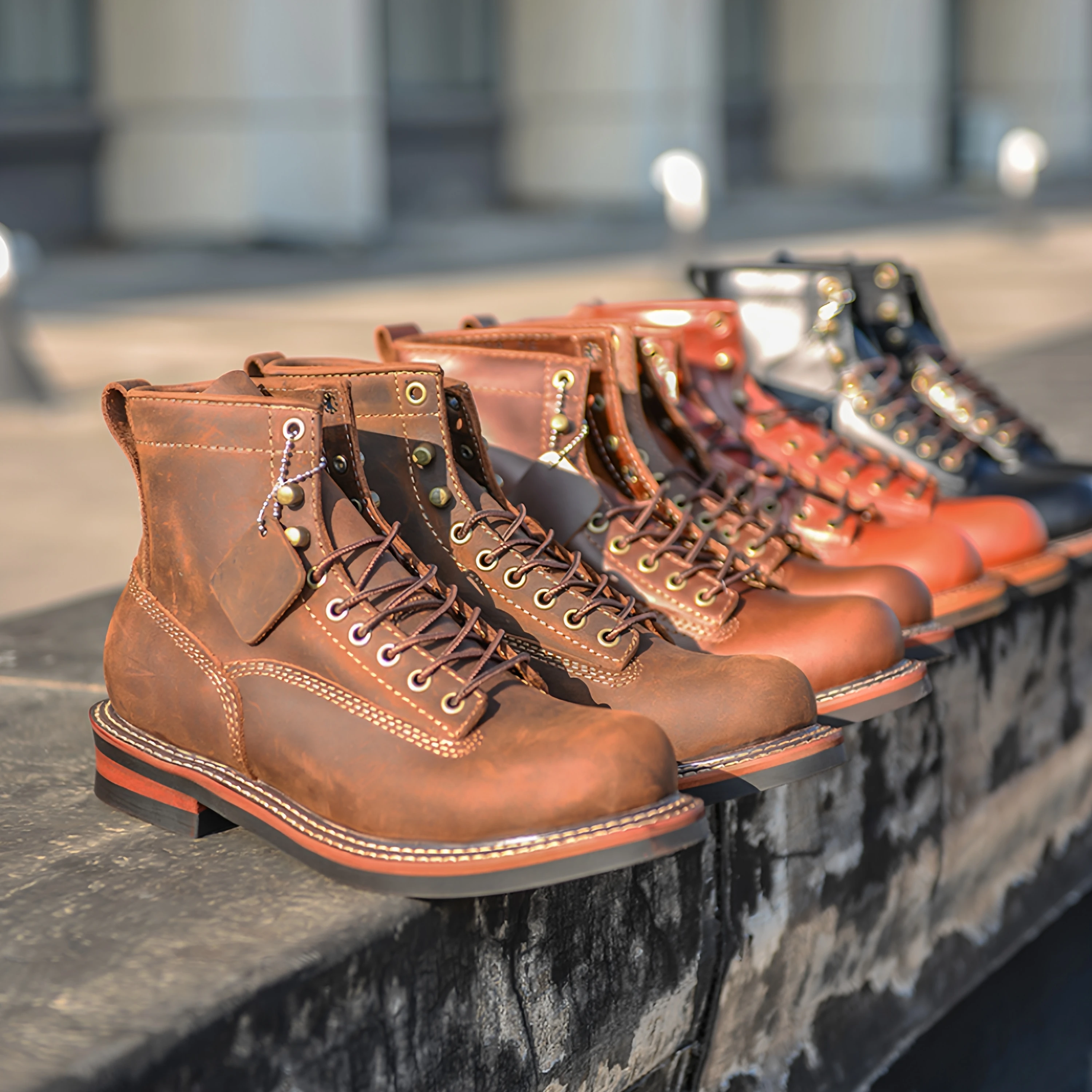 Retro American Work Boots  Boots Men's Brown round Head Wear-resistant Couple Top Layer Cowhide Short Boots Motorcycle ...
