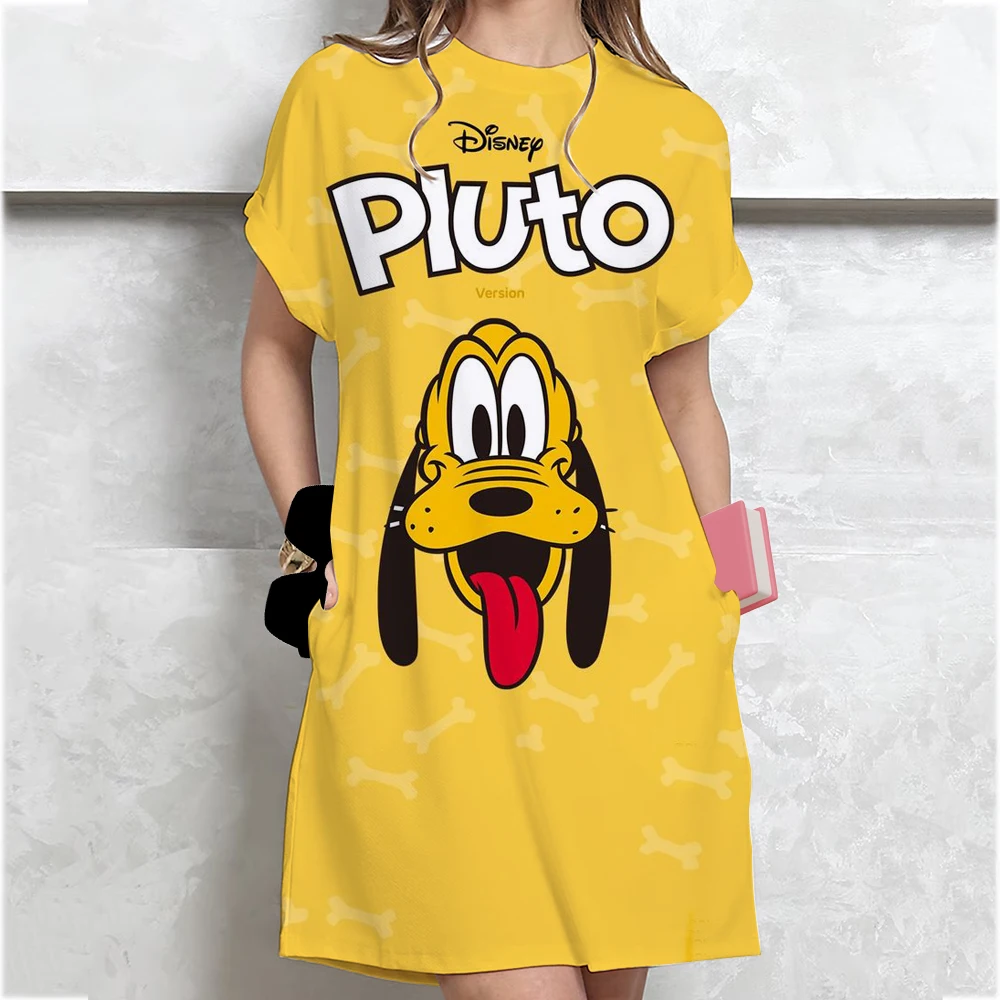Abito estivo ampio a maniche corte da donna taglie forti Disney Goofy stampato T-shirt stile mini abito estivo casual abito ampio