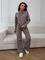 Wolfeel  New Autumn Winter Zip Up Knit Pants Set Women's Trendy Slim Fit Cardigan Pants Chic Commuting Sweater Outfit - Image 4