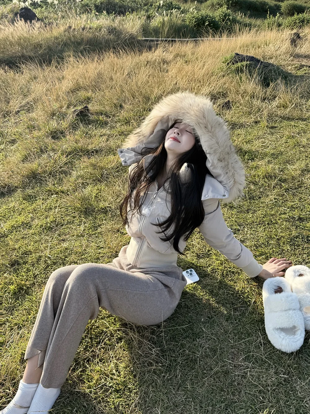 

Повседневная одежда Du down Jaet ort Sle White Du Feather Collar Fur Trim Легкая застежка-молния Maturi Faion Wa...