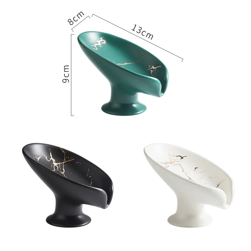 Ceramic Leaf Shape Soap Box Drain Soap Dish Bathroom Shower Soap Holder Sponge Storage Plate Bathroom Supplies