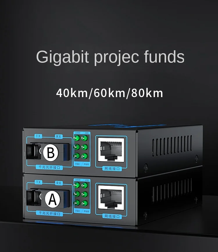 Gigabit Transceiver Single Mode Single Fiber 40-60-80km Photolectric Transducer Monitoring Optical Fiber Receiving and Receiving