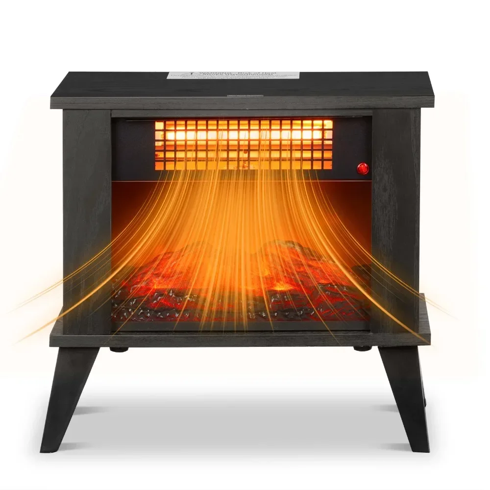 

15" Electric Fireplace Heater, Freestanding Wooden Fireplace Stove with 3D Realistic Flame, Overheat Protection, 1000W Portable