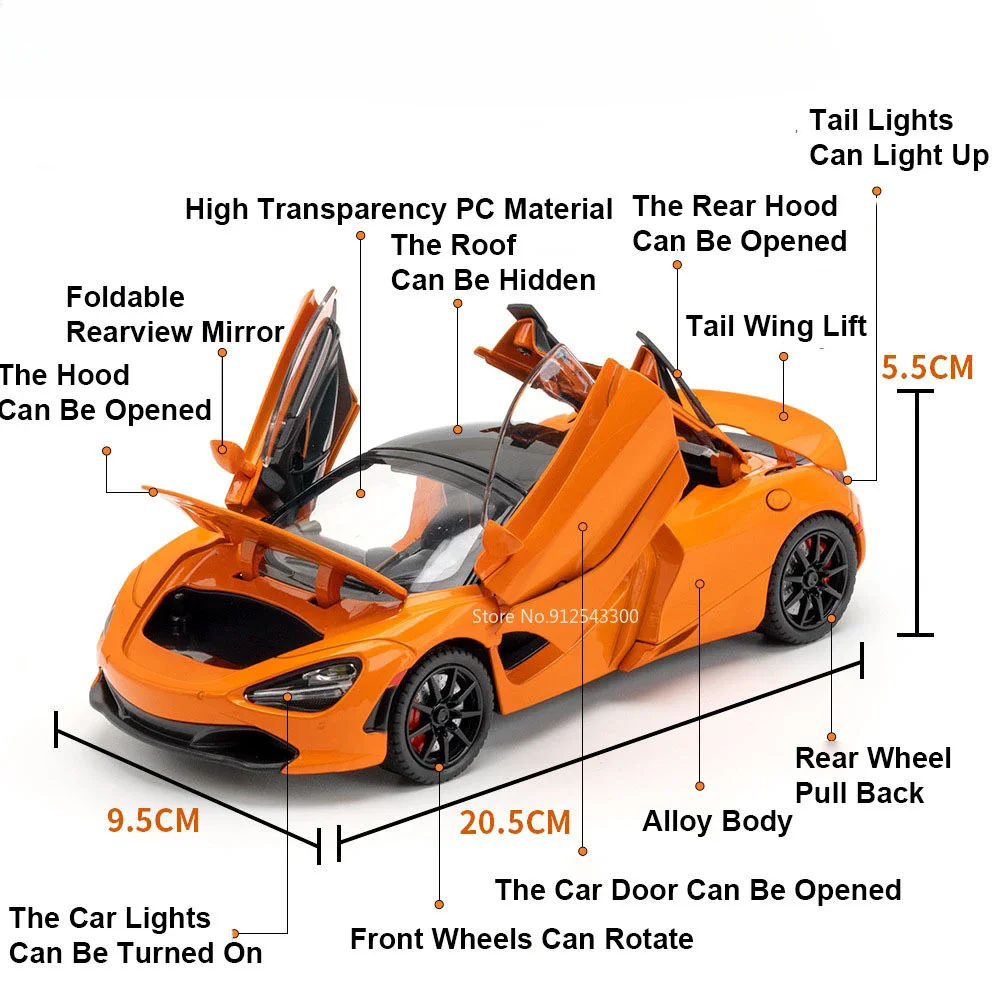 รถโมเดลของเล่นโลหะหล่อขึ้นรูป 1:24 GTR IE EVO 720S Huayra Veneno Sian LP770 พร้อมเสียงเพลง ไฟ ประตูเปิดได้ จำลองเสมือนจริง สำหรับเด็กผู้ชาย
