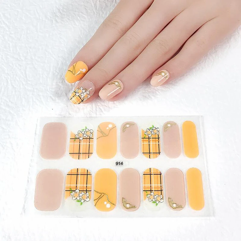 3D Drill Gel Nail Sticker Waterproof Nail Polish Film Wraps Full Cover Adhesive Nail Decals Manicure Decor Nail Art Accessories