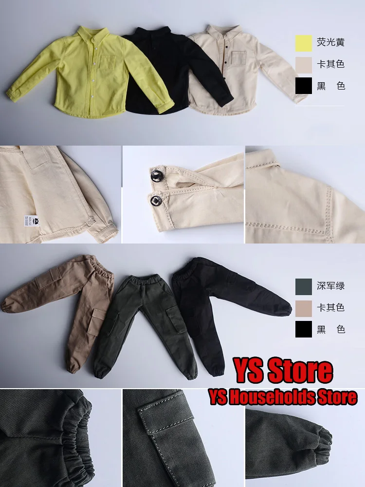 New In Stock 1/6 Man Soldier Khaki Casual Shirt  Black Street Fashion Tooling Pants Accessory for 12