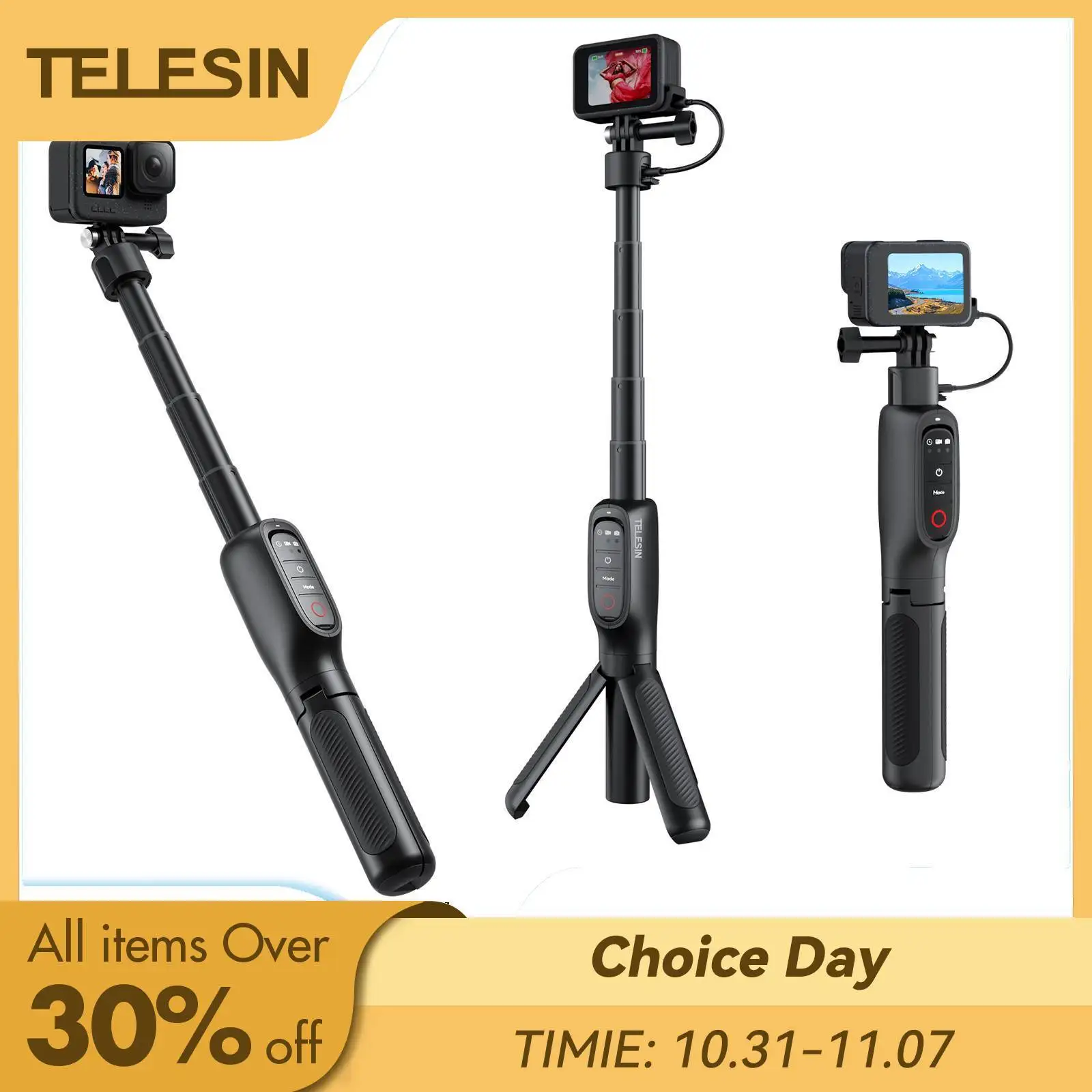 

TELESIN 5000Mha 360° Rotation Charging Selfie Stick Power Bank Remote Control Tripod For Gopro Hero 13 12 11 10 9 MAX