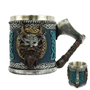 Bierbecher im Wikingerstil, Gothic Coffee Tasse, großes Fass, Tee -Bierbecher, Getränkbar, 450 ml 10 Hauptverkauf Viking Becher - №8