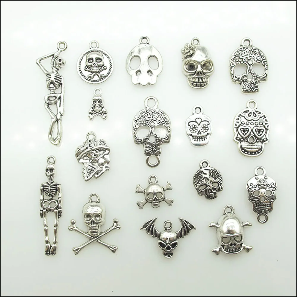 New Halloween Skeleton Retro Tibetan Silver Plated For Bracelets Angels Charms Making Jewelry
