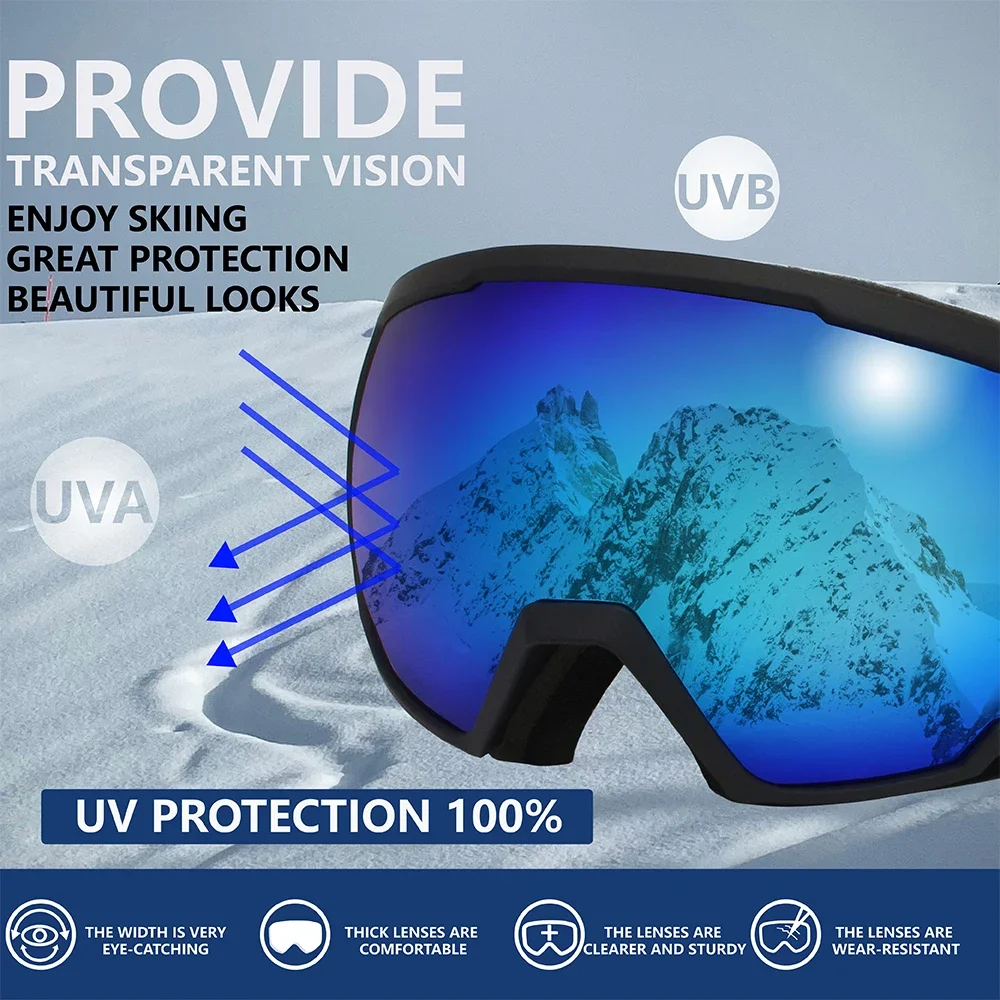 Ski Goggles Anti Fog Skiing Mask Men Women Snowy Mountaineering Eyewears UV400 Glare Protection Sledding Sport Glasses