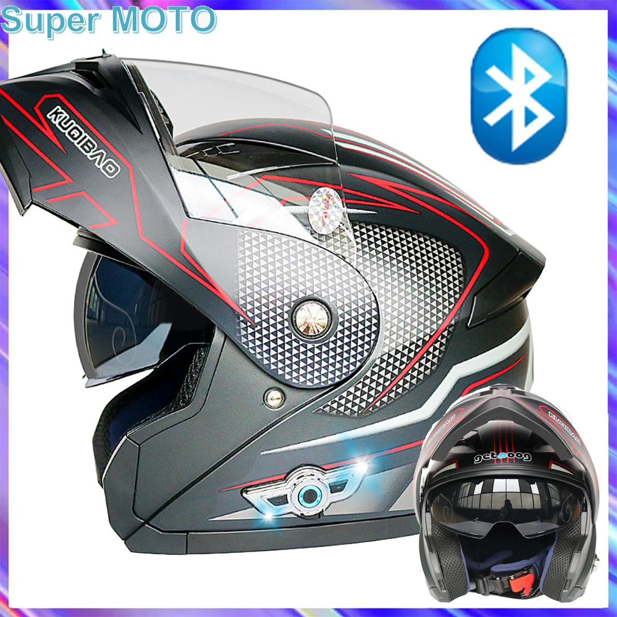 KUQIBAO Motorcycle Helmet Flip Up Helmet Double Lens Capacete Built In Bluetooth DOT Certification Motocross Casque Moto Cascos