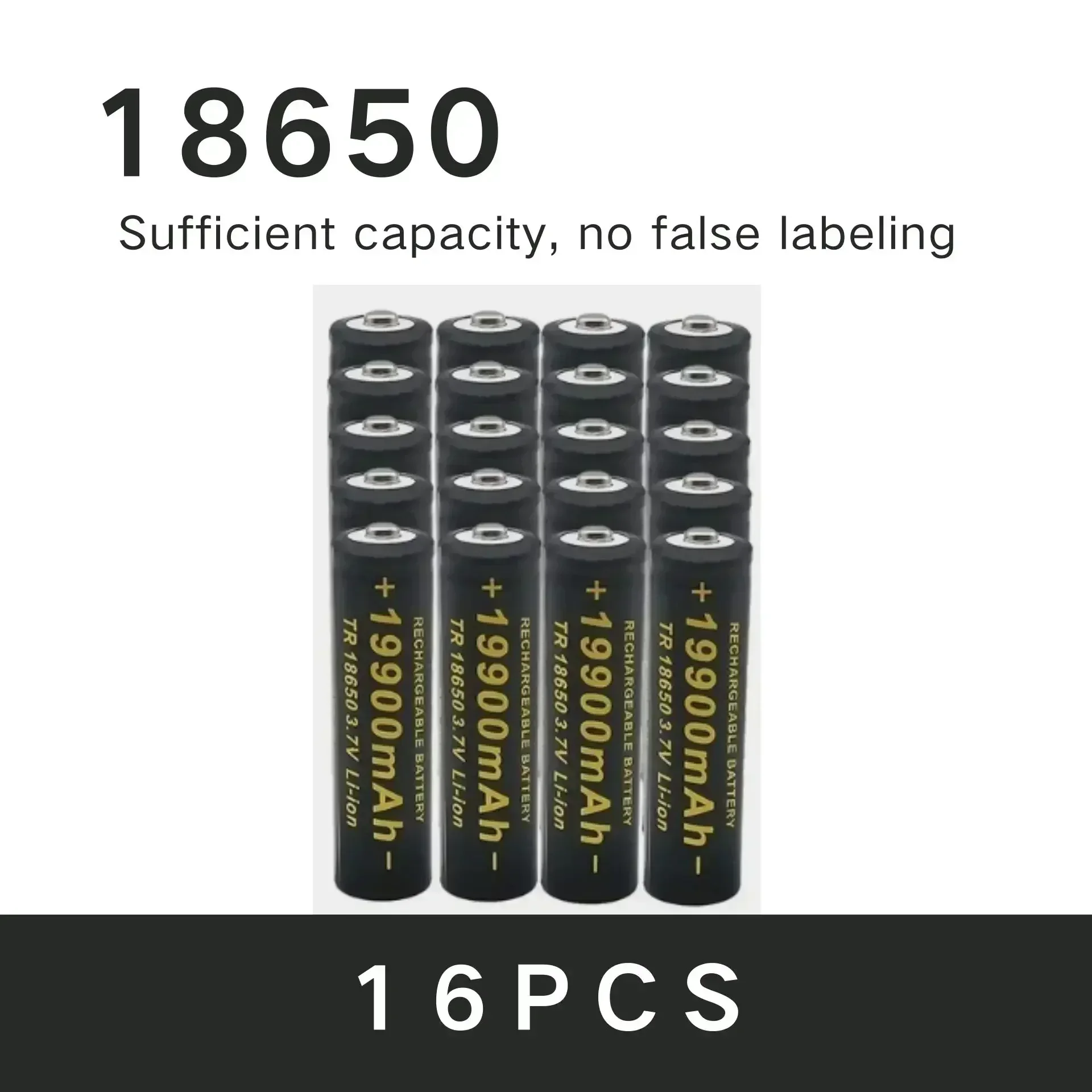 100% New 18650 Rechargeable Battery 3.7V 19900 Mah, Suitable for Flashlights, Etc