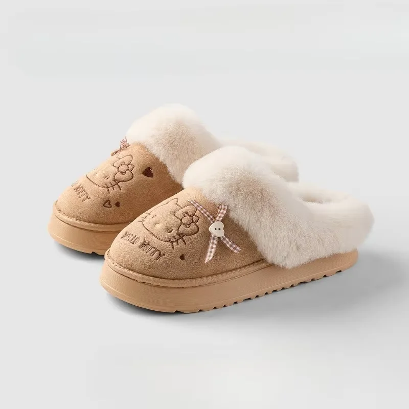 Collection de chaussons d'hiver Hello Kitty, Kawaii Sanrio, chaussures en fourrure adorables de dessin animé, chaussures isolées respirantes, bottes de neige, cadeau pour fille