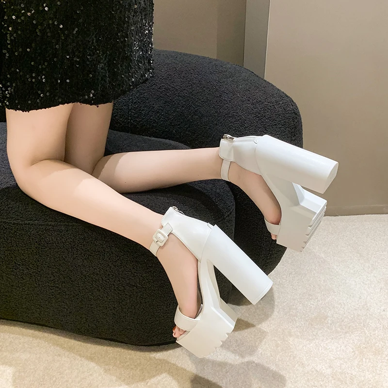 Super high heels 13.5cm Chunky Heel Sandals Women Fashion Elegant Party Wedding Pumps Women Sexy Luxury Peep Toe Platform Sandal