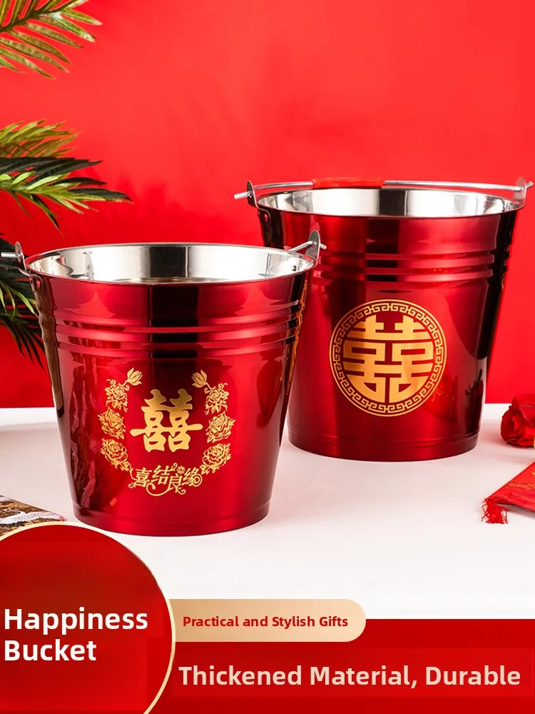 

Ведро для свадебных торжеств из красной нержавеющей стали, утолщенное, для новоселья, железное, для домашнего использования, с двойной ручкой, ручное