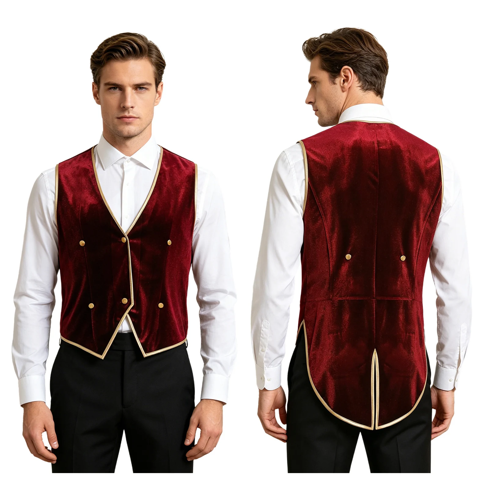 Men Medieval Renaissance Vintage Vest Tailcoat Steampunk Victorian Velvet Tuxedo Halloween Carnival Vampire Cosplay Costume