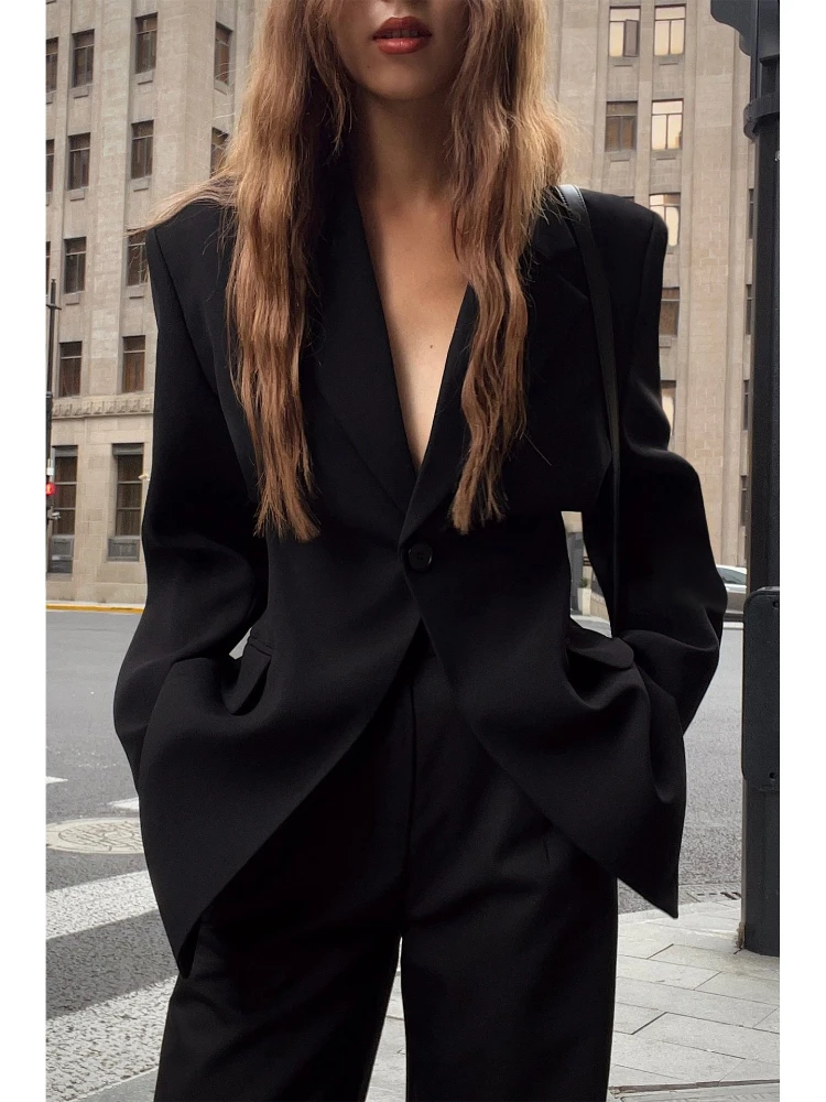 

Luxury Black Blazer Women Slim Lapel Spring Autumn Jacket Office Lady Suit Vintage Long Sleeve Outerwear Blazer Mujer Chic Tops