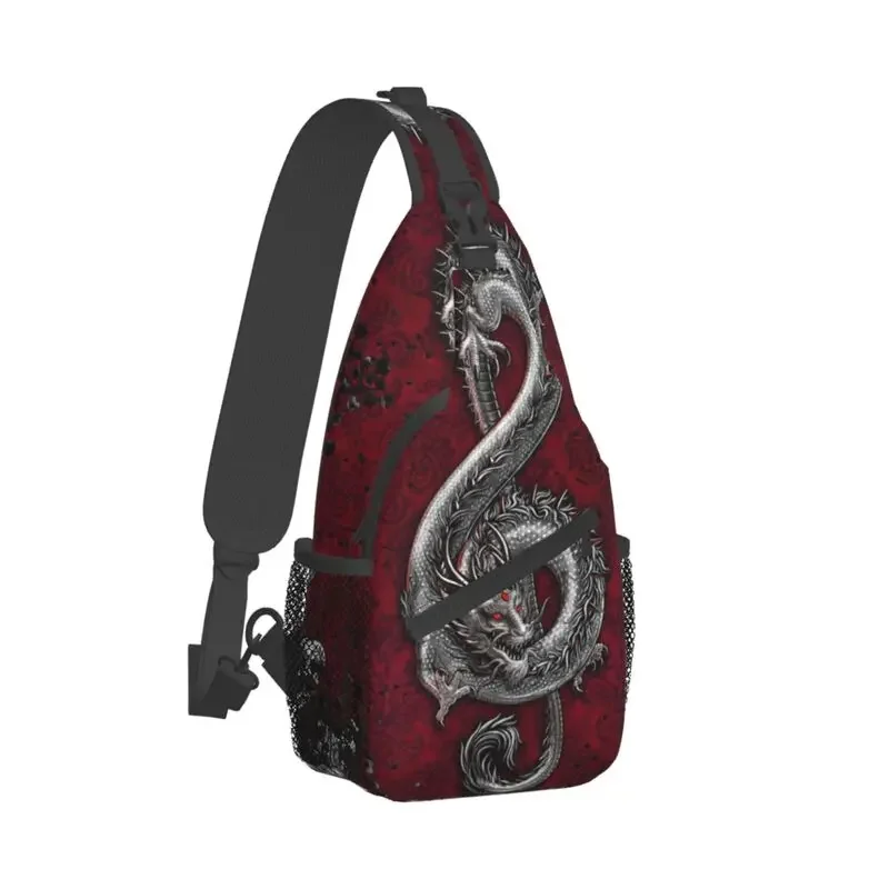 Music Dragon Gothic Pattern Sling Bag for Cycling Camping Men Chinese Asian Style Crossbody Chest Backpack Shoulder Daypack