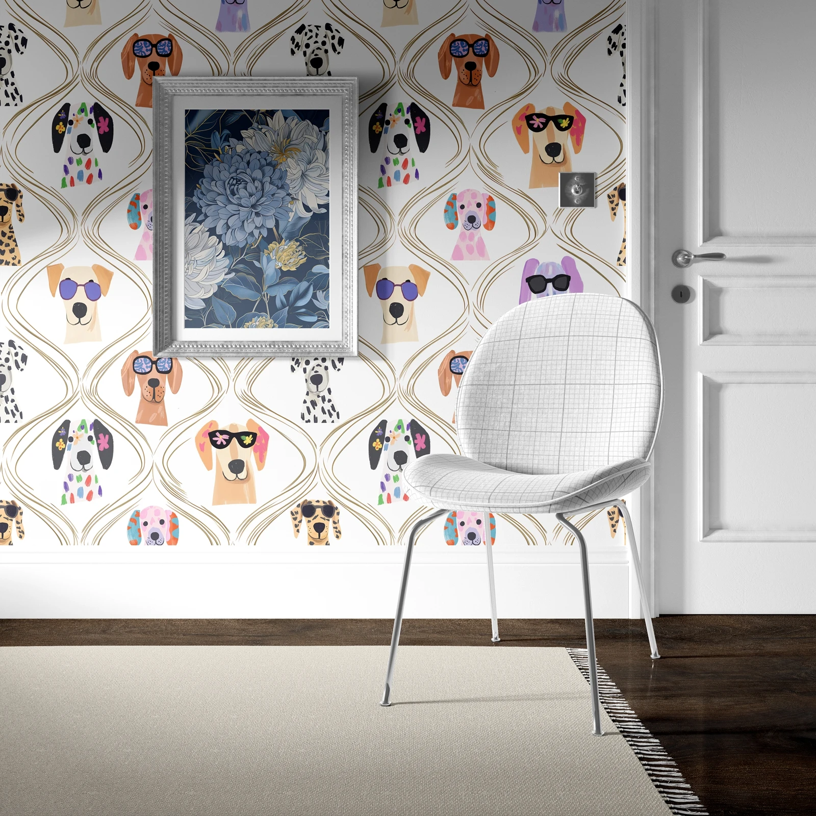 ورق حائط لصور الكلب المرح، ديكور منزلي فريد من نوعه، أوراق حائط غير منسوجة على شكل كلب ساحر غير منسوج لغرفة الأطفال، خالي من مادة PVC، مقاس مخصص