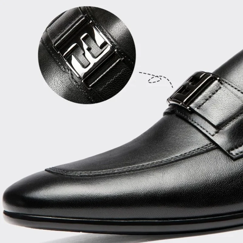 Summer New High Quality Top-layer Cowhide Business Casual Leather Shoes For Men Luxury Strap Loafers Dress Shoes Black