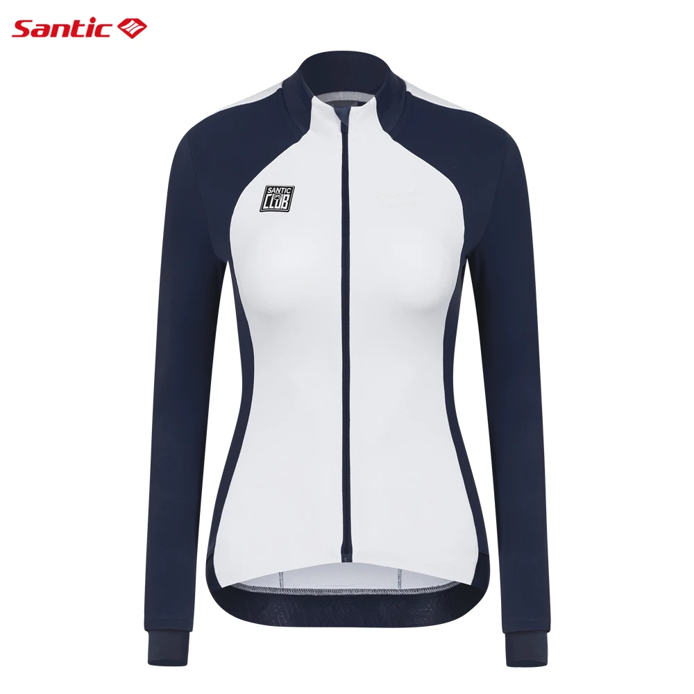 Santic Damesfietsshirt Fleece gevoerd Herfst Winter Thermische MTB-rijkleding Lange mouwen Fietsjassen met volledige ritssluiting
