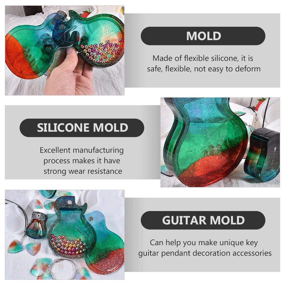 

Flexible Silicone Guitar Mold Keychain Diy Pendant Storage Box Creative Key Ring Ornament Reusable Craft Accessory For Jewelry