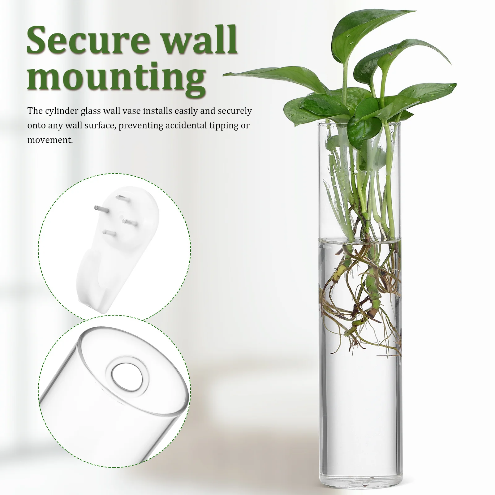 

2Pcs Wall Hanging Cylinder Glass Vase Set Clear Tube Indoor Hanging Plant Holders Modern Wall Mounted Decor