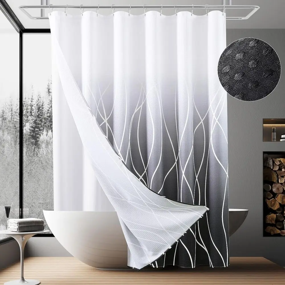 

84 Ombre Matte Black Double Layer Shower Curtain with Liner - Washable & Fast Drying