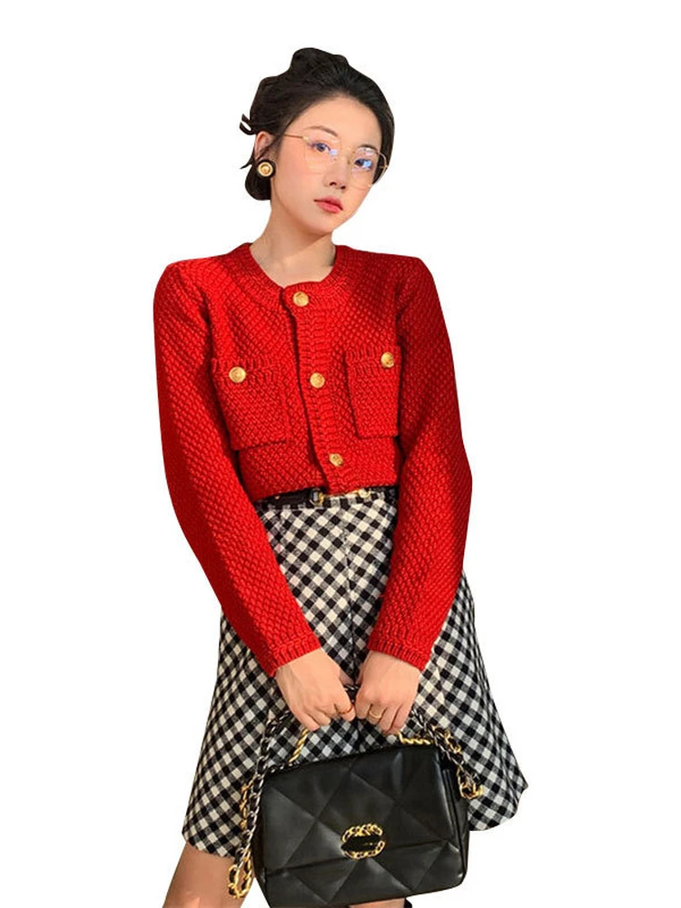 티엔드 니트 레드 라운드 네트 트위스트 스웨터 여성용 가을 겨울 신상 슬레 레이지 패션 아우터웨어 캐주얼 루즈핏 롱...