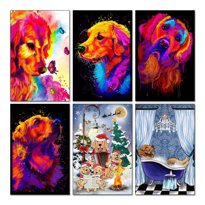 New Golden Retriever 5D DIY AB Diamond Painting Dog Cross Stitch Full Drill Embroidery Animals Sale Home Decoration Mosaic Art