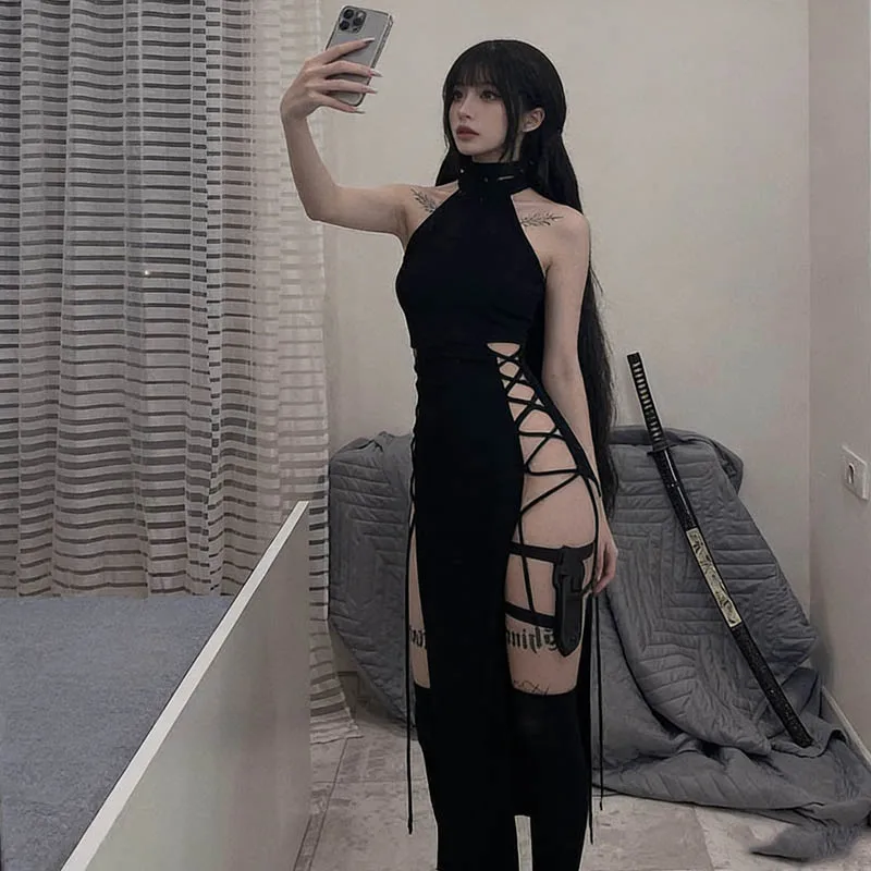 

Летнее новое сексуальное платье для женщин в европейском и американском стиле, с вырезом на шее, двойным разрезом и эффектом стройности.