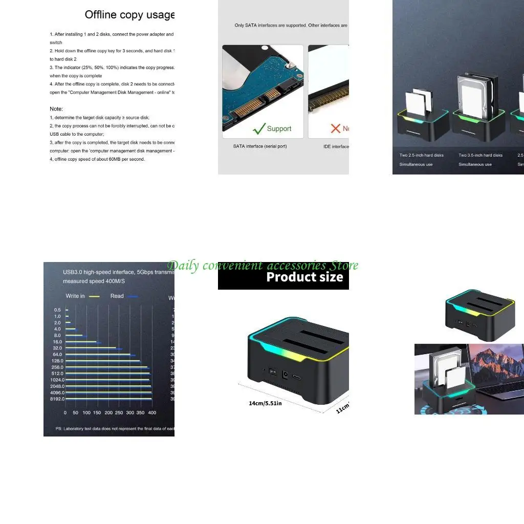 

97QB Устройство чтения жестких дисков с двумя отсеками, тип C, док-станция для 3,5-2,5-дюймовых дисков