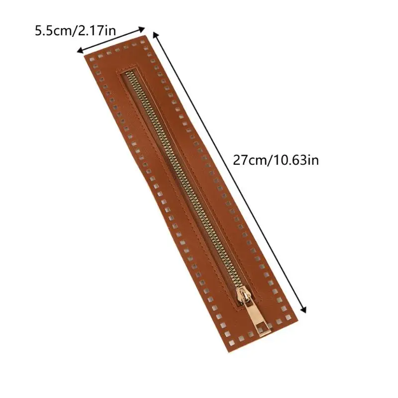 Bolso utilitario con cremallera de cuero de doble cara de 27cm, bolso de ganchillo con cremallera de cuero, accesorios de costura con cremallera sólida