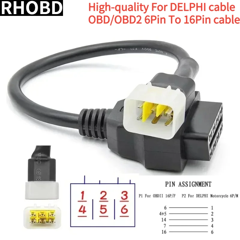 Nieuwste Voor Benelli Obd2 6 Pins Diagnostische Plug Adapter Kabel Voor Bosch En Voor Delphi Ecus 6pin Motorfiets Atv Tot 16pin Obd