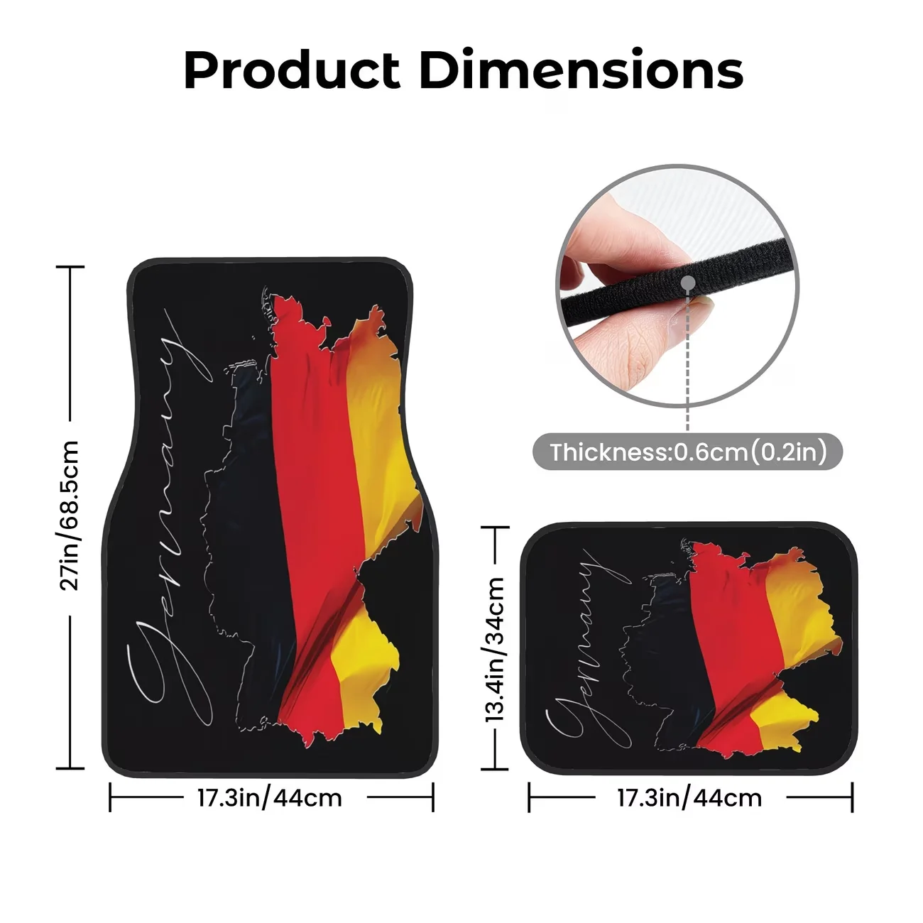 4-Piece Set of German Flag Car Floor Mats |   Durable and Versatile, with a Fun Red and Yellow Stripe Design, Suitable for Car Interior Decoration, Halloween and Christmas, High-Definition Printing.