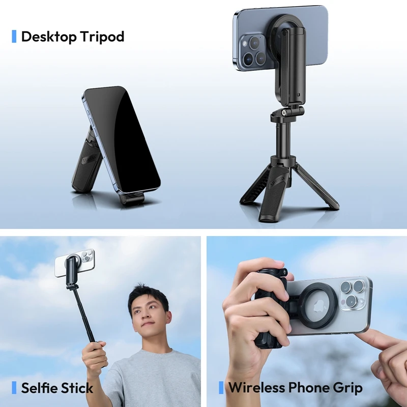 ​Ulanzi JJ03 Magnetic Phone Tripod Wireless Phone Grip Selfie Stick Desktop Tripod for iPhone 16 15 14 13 Pro Pro Max